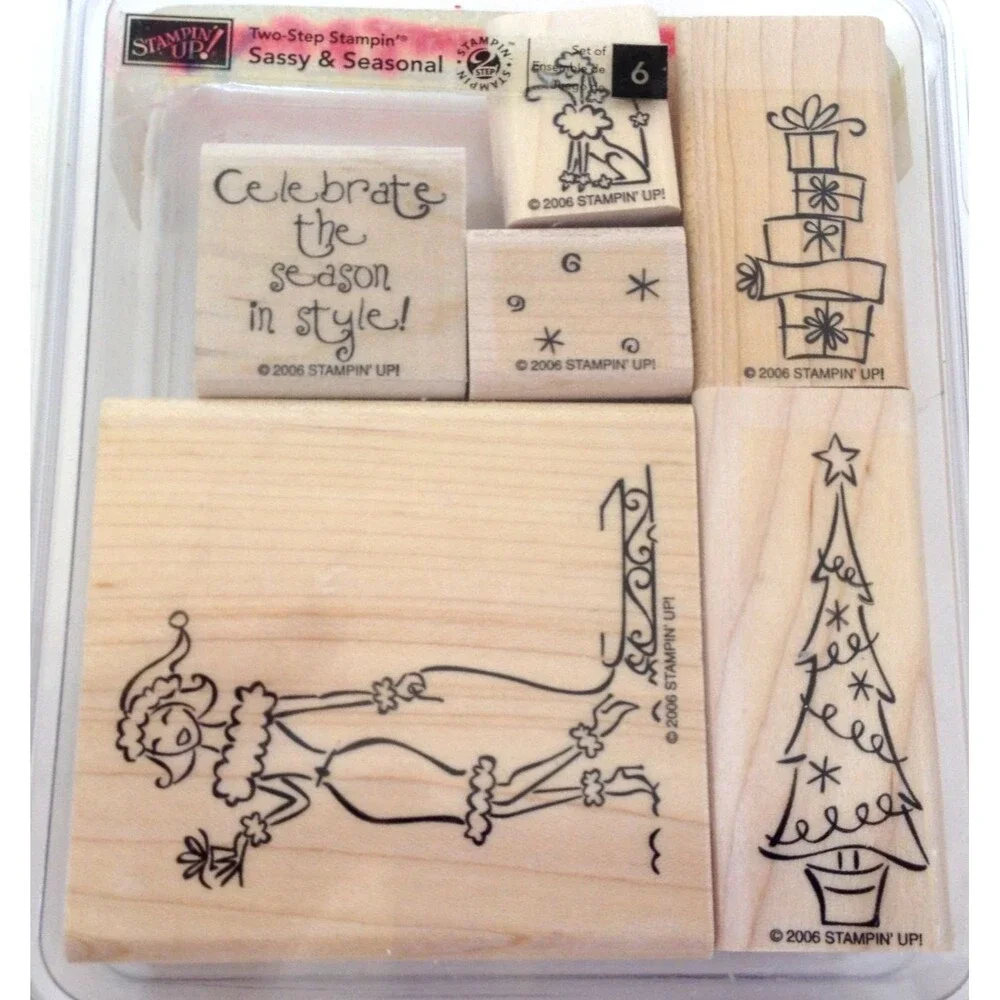 Stampin’ Up! Sassy & Seasonal Set of 6 Tags Un-Used Open Box Wood Mounted Rare
